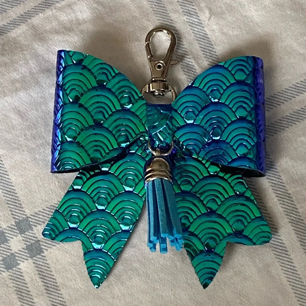 Blue/Green Iridescent and Tassel Bag Charm Key Chain